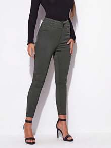 SHEIN 女性時尚休閒純色修身長褲 - 深灰色 - 查看 3