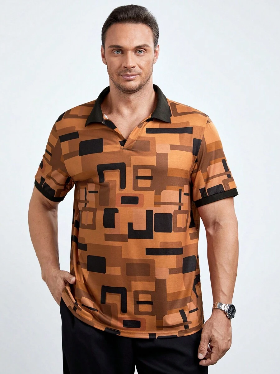 GENTILAND Men Plus Geo Print Polo Shirt - Multicolor - View 1