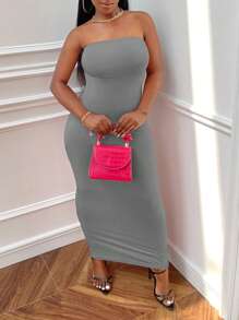 SHEIN Unity Vestido ajustado tubo unicolor - Gris Claro - Ver 9