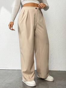 Flirla Plus Plicated Detail Wide Leg Pants - Apricot - View 3