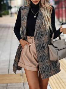 SHEIN LUNE Kẻ sọc Đôi ngực Áo khoác Vest - Nhiều màu - Xem 3