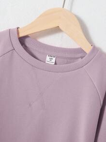 SHEIN 女大童字母貼布插肩袖套頭衫和短褲 - 淺灰紫 - 查看 5