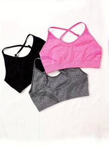 3入組十字交叉後背運動文胸 - 彩色 - 查看 2
