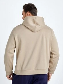 EASEVO Men Plus Letter Graphic Kangaroo Pocket Hoodie - Khaki - View 2