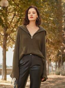 SHEIN Frenchy Suéter con hombros caídos y cuello marinero - Verde militar - Ver 3