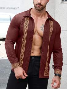 Manfinity LEGND Men Geo Print Button Up Shirt - Burgundy - View 6