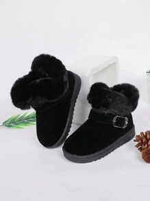 毛茸茸孩子們的雪地靴 - 黑色 - 查看 8