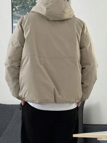 DAZY Men Letter Graphic Zip Up Hooded Padded Coat,Fall Clothes Jacket - Khaki - View 7