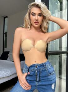 素色自粘抹胸胸罩 - 杏色 - 查看 1