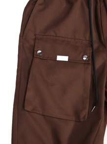 Manfinity EMRG Pantalones De Carga Para Hombres Con Bolsillos De Solapa Y Cintura Con Cordón Lateral De Ajuste Holgado - Café integral - Ver 3