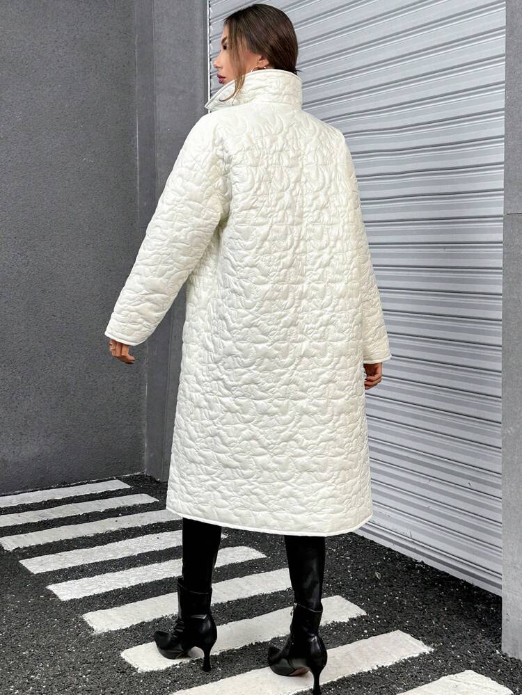 Drop Shoulder Button Front Quilted Padded Coat