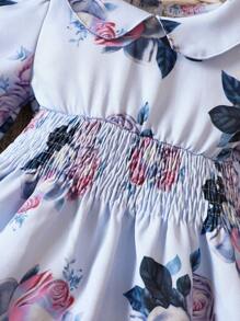 女嬰印花彼得潘領喇叭袖洋裝