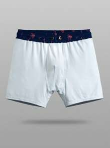 Surfspeed Hombres Shorts de natación con estampado tropical con parche de letra de cintura con cordón - Azul Marino - Ver 6