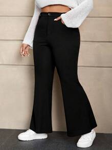 SHEIN EZwear Plus Flare Leg Pants - Black - View 1