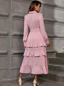 Aveloria Solid Ruffle Hem Dress - Pink - View 2