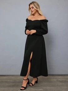 EURMUSE Plus Off Shoulder Split Thigh Dress - Black - View 4