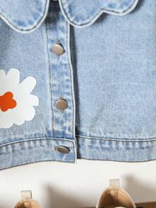 女嬰印花貝殼邊誇大領口牛仔夾克 - 淺色水洗藍 - 查看 4