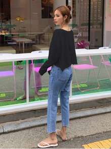 DAZY Women's Back Cross Wrap Drop Shoulder Top,Fall Clothes Long Sleeve Women Tops - Black - View 8