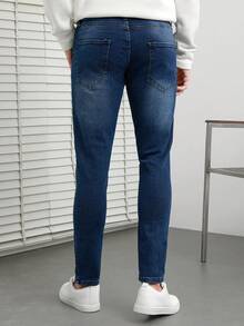 RueChic Men Ripped Skinny Jeans - Dark Wash - View 2