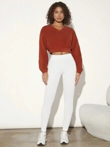 SHEIN BASICS Solid High Waist Leggings - White - View 6