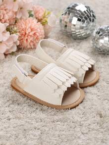 女嬰流蘇邊裝飾魔術貼露跟涼鞋適用於戶外 - 白色 - 查看 5