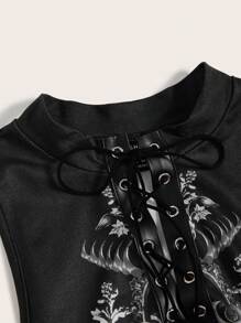 SHEIN ICON 蜘蛛網印花高衩緊身洋裝 - 黑色 - 查看 8