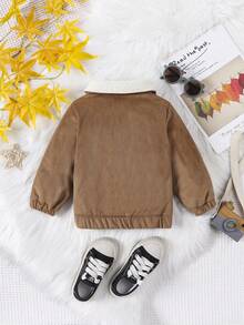 女嬰拉鍊博格領燈芯絨夾克 - 卡其色 - 查看 4