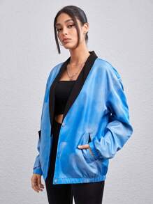 Manfinity VCAY 1 件撞色饰边落肩超大夹克，适合秋冬 - 藍色 - 查看 4