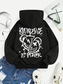 少女卡通字母图案卫衣 - 黑色 - 查看 1