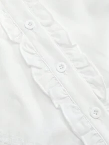 SHEIN MOD 繫帶領荷葉邊荷葉袖荷葉邊繫帶領襯衫 - 白色 - 查看 3