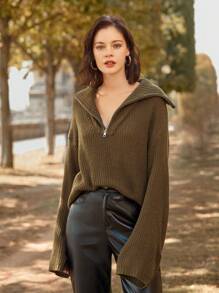 SHEIN Frenchy Suéter con hombros caídos y cuello marinero - Verde militar - Ver 4