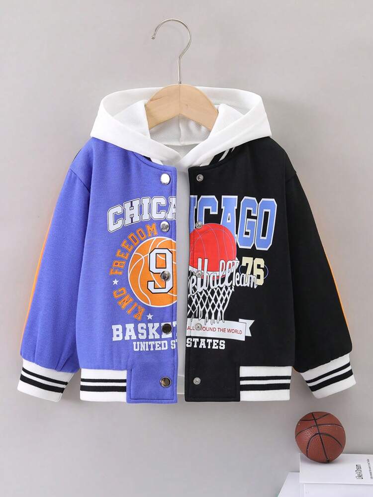 Young Girl Letter Graphic Colorblock Varsity Jacket Without Hoodie