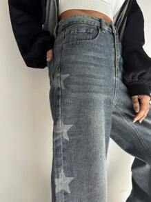 DAZY Quần jean ống rộng rách - Rửa trung bình - Xem 2