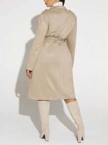 SHEIN SXY Plus Lapel Neck Open Front Coat - Khaki - View 2