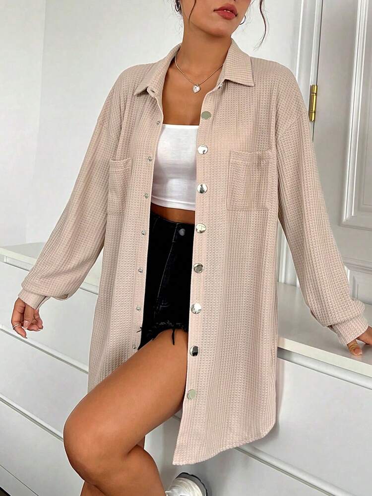 Drop Shoulder Pocket Patched Button Front Coat