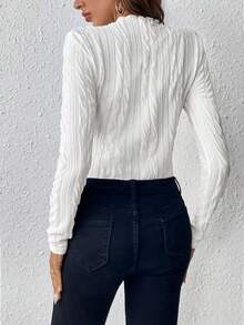 SHEIN Frenchy Solid Mock Neck Bodysuit - White - View 2