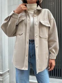 EURMUSE Flap Pocket Drop Shoulder Overcoat - Apricot - View 6