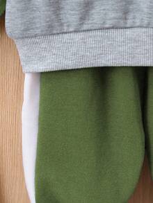 Baby Girl Colorblock Dinosaur Print Sweatshirt & Sweatpants - Dark Green - View 4