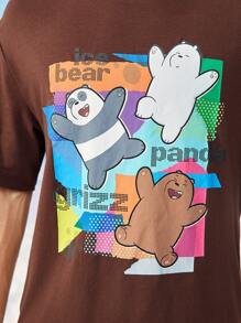 We Bare Bears X SHEIN Không giới tính Đồ họa Hoạt hình Áo thun Thả vai - màu nâu - Xem 6