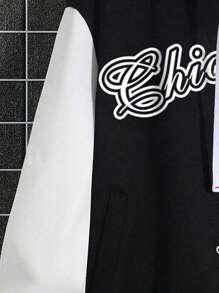 Aesthetic Post 大碼字母圖案雙色飛行員夾克無連帽衫 - 彩色 - 查看 6