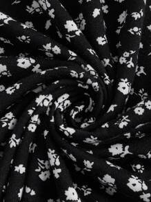 SHEIN Qutie 大碼碎花前打結緊身洋裝 - 黑色 - 查看 4