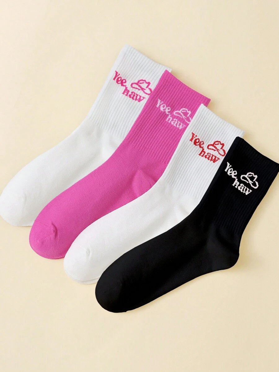 Morgan Mondays Co Artist Girlcore 4 Pairs Of Mid-Calf Socks With Letter Print, Holiday - Multicolor - View 1