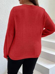 SHEIN LUNE 大碼接縫細節套頭毛衣 - 紅色 - 查看 2