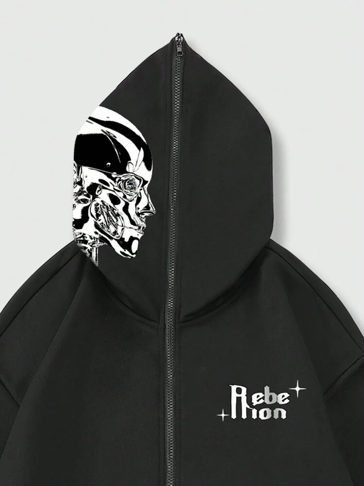 Yumenam Donne Gotico Y2K Halloween Skeleton Zip Up Felpa con Cappuccio Casual Harajuku Estetico Cappotto Punk Giacca Hip Hop Streetwear Oversize