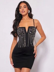 SHEIN BAE Rhinestone Detail Cami Dress - Black - View 3