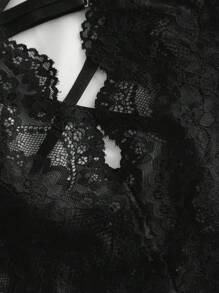 Snug Zone Mono lencería con espalda descubierta, cordones cruzados y encaje floral - Negro - Ver 5