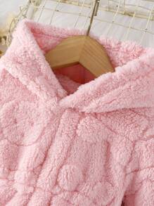 SHEIN 女婴休闲可爱保暖羊毛连帽连衣裙，适合秋冬季户外穿着 - 粉色 - 查看 5