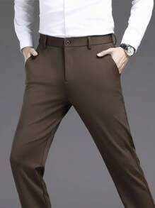 情人節男士實色斜口袋西裝褲 - 咖啡棕 - 查看 4