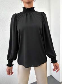 RueChic Blouse À Plis À Col Montant Manches Bouffantes