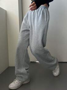 DAZY Solid Elastic Waist Slant Pocket Sweatpants,Women Joggers Fall,Winter - Grey - View 1